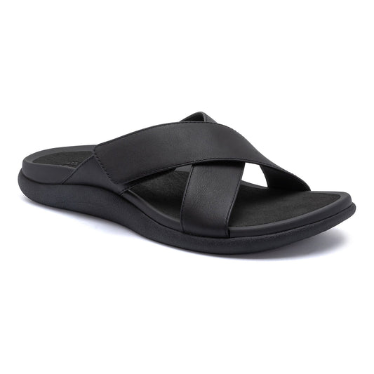 Laguna Slide Black Leather | ABEO Footwear
