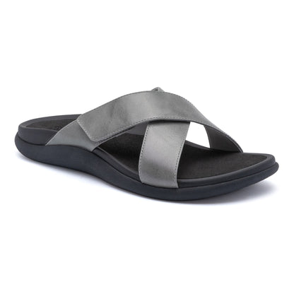 Laguna Slide Silver Leather | ABEO Footwear