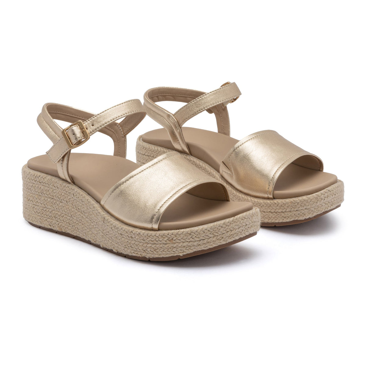 Solstice Buckle Sandal Light Gold Leather | ABEO Footwear